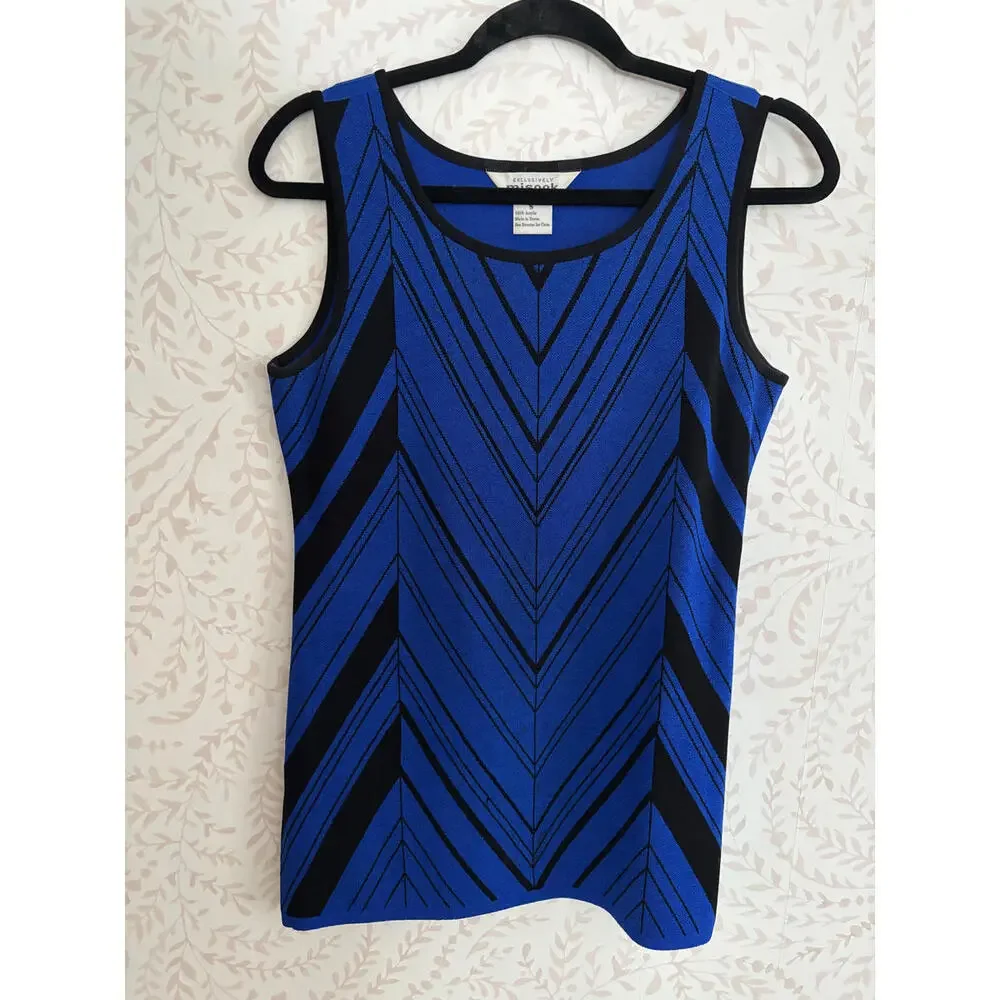 Vintage Set Misook Blue and Black Striped Long Sleeve Top - Picture 8 of 8